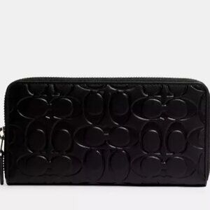 Coach Black Accordion Wallet In Signature Calf Leather $250 NWT